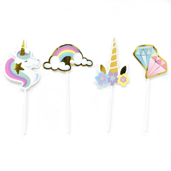 Rainbow Unicorn Theme Cupcake Toppers, 8-1/4-Inch, 12-Count