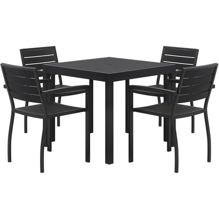 Eveleen 35in Square Dining Table Set- Black Top- 4 Chairs