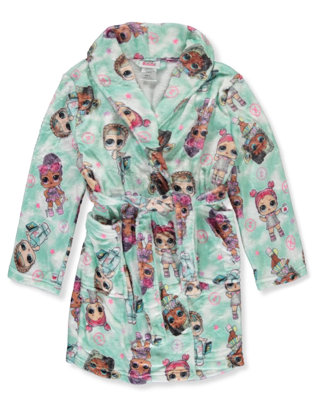 LOL Surprise Girls' Allover Print Plush Robe - teal, 4 - 5 (Little 