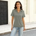 thumbnail image 5 of Resicozy Women's Polo Shirts Trendy Short Sleeve Shirt Summer Tops Collared V-Neck Work Casual Solid Color Top Gray XL, 5 of 5