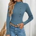 thumbnail image 6 of Tittly Fitted Sweaters for Women Tight Sweaters for Women Women's Autumn And Winter Warm Low Neck Button Down Sweater With Long Sleeves Sweater Top Sweaters for Women Blue S, 6 of 6