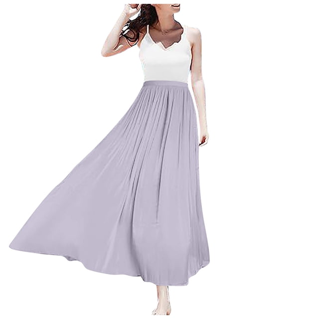 Falda larga metálica brillante para mujer: falda de tul ligera, sedosa y fluida para las vacaciones de verano en la playa, tallas S-XL