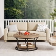 thumbnail image 6 of Round Coffee Table for Living Room, 2-Tier Circle Coffee Table with Storage, Accent Center Table Modern Design, Wooden Grain and Black, 6 of 7