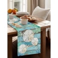 thumbnail image 4 of Summer Marine Life Table Runner, Watercolor White Shell Ocean Wood Grain Cotton Linen Kitchen Table Decoration Washable Dining Tabletop Runners for Home Party Decor 13x108 Inches, 4 of 9