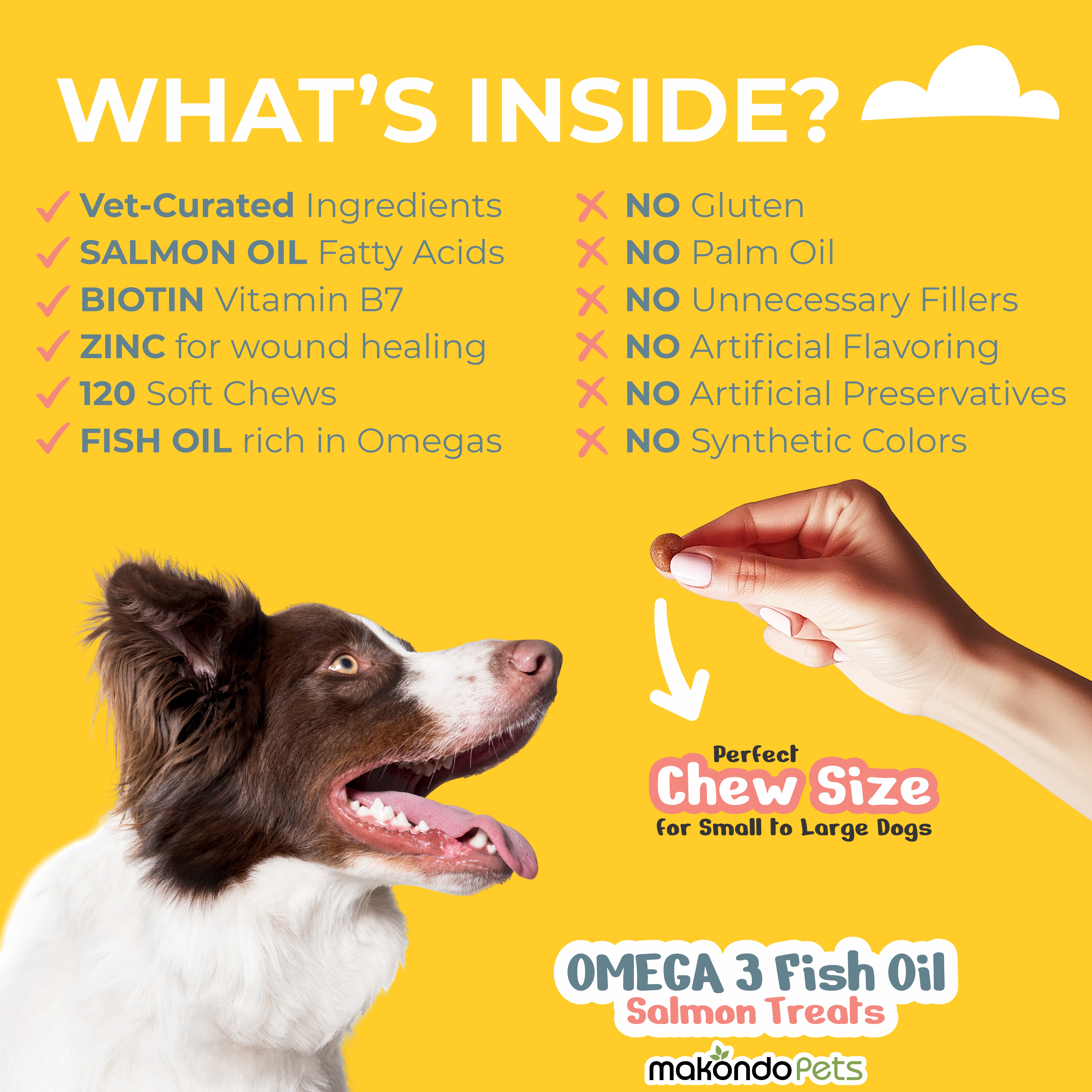 Omega 3 Soft Chews – Salmon Oil for Dogs Skin and Coat Support, Itch Relief & Shedding Support – EPA & DHA Dog Fish Oil Fatty Acids – 120 Chews by Makondo Pets.