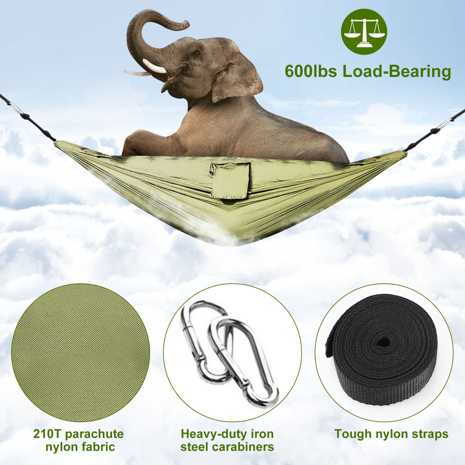 Camping Hammock, Portable Double Hammock with Net, 600lbs Load 2 Persons Hammock w/Mosquito Net Outdoor Hiking Camping Hommock Portable Nylon Swing Hanging Bed w/ Strap Hook Carry Bag