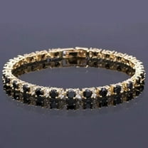 14K Yellow Gold Plated 10CT Round Cut Simulated Black Diamond Women's Tennis Bracelet 7"inch