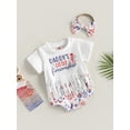 thumbnail image 3 of Suealasg Baby Girls Independence Day Outfits Short Sleeve Tassel Tops + Cartoon Shorts + Headband Set 3Pcs Toddler Summer 4th of July Clothes Set, 3 of 9