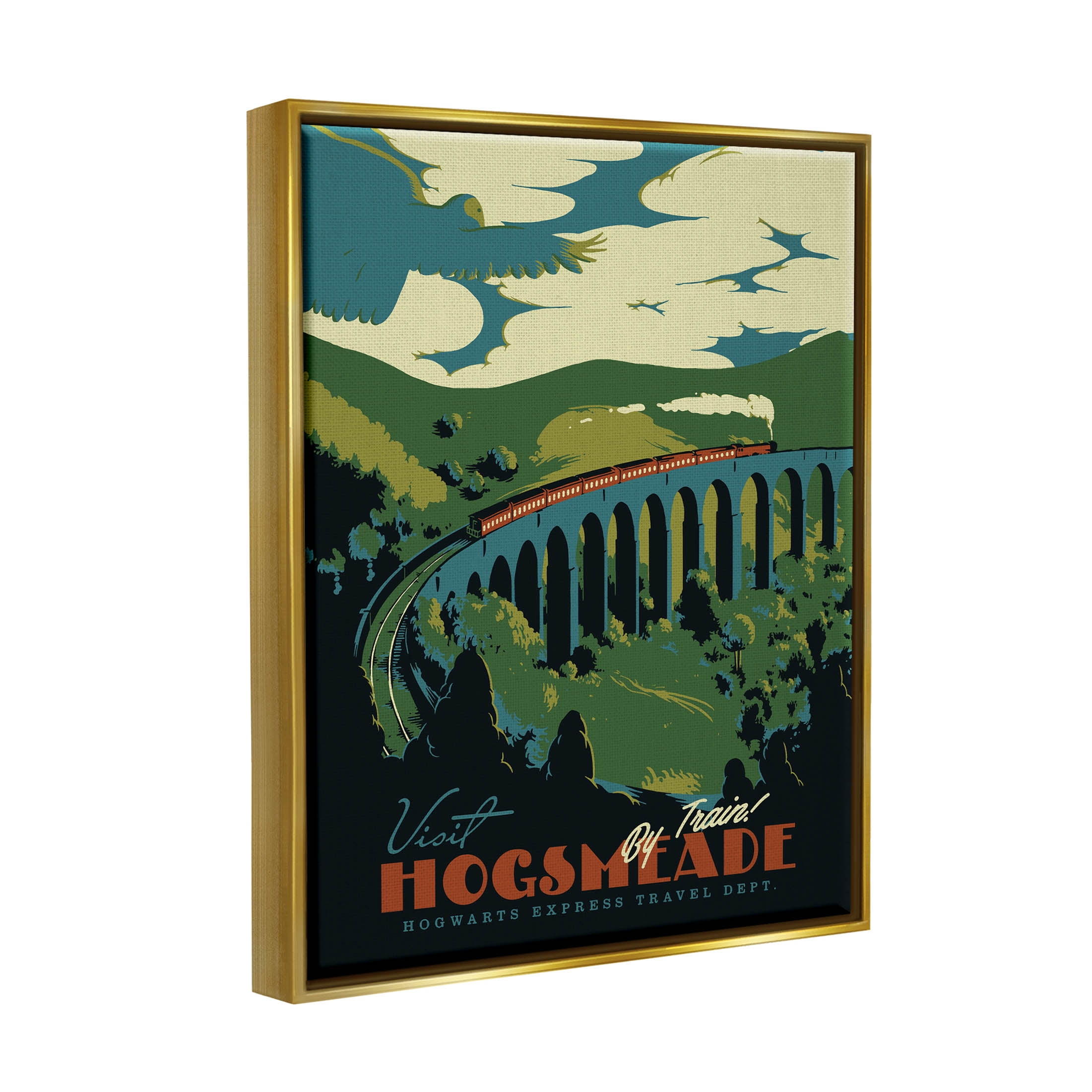 Stupell Industries Hogsmeade By Train Fantasy Literature Graphic Art Metallic Gold Floating Framed Canvas Print Wall Art, Design by Matheus Lopes Castro