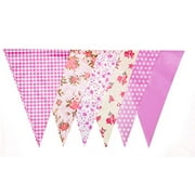 Pink Floral Gingham Baby Shower Banner Party Decoration Pennant Flags (JA005)