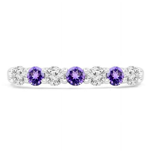 Majesty Diamonds MDR220049-5 0.5 CTW Round Purple Amethyst 7-Stone Alternating Semi-Eternity Anniversary Wedding Band Ring in 14K White Gold - Size 5