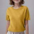 thumbnail image 2 of T-Shirts for Girls Knitted Short Sleeve Tops Kid Fashion Summer Crew Neck Solid Color Loose Casual Shirts (Yellow 2XL), 2 of 2