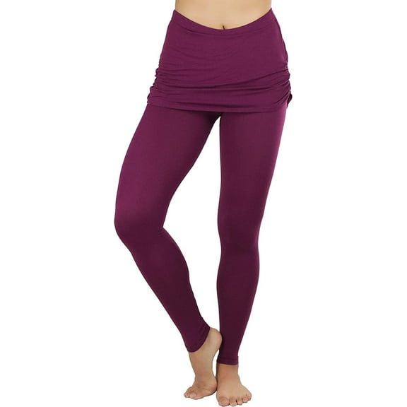 ToBeInStyle Women's Cotton-Blend Shirred Sides Skirted Buttery Soft Leggings