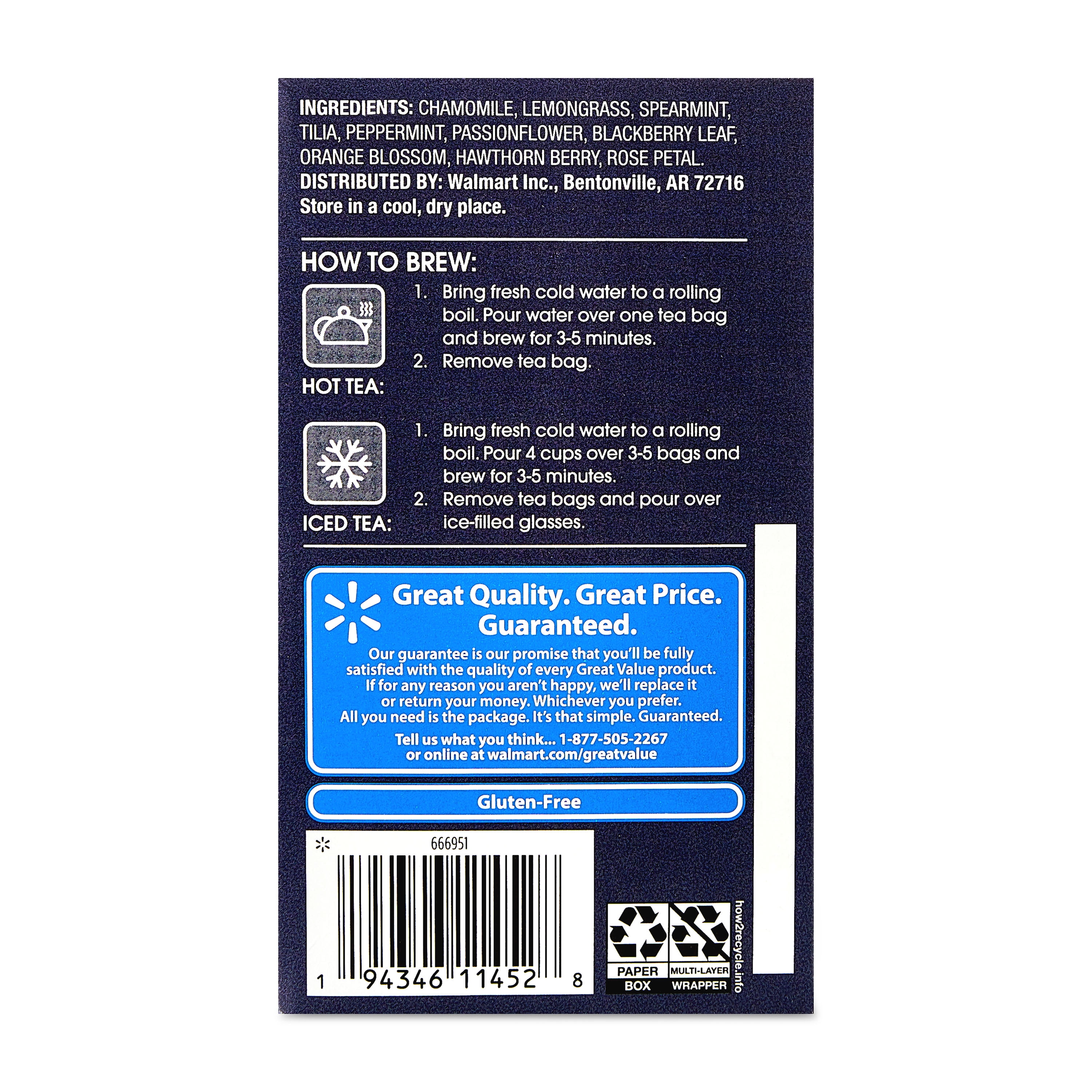 Great Value Nite Time Herbal Tea, 1.09 oz, 20 Count