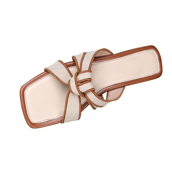 Women Flat Sandals Slip On Comfortable Square Open Toe Slides Vacation Shoes Women's Flat Sandals Square Toe Slide Sandals Braided Sandals for Vacation
