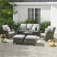 thumbnail image 2 of Ovios 6 Pieces Outdoor Patio Furniture Wicker Conversation Set Sectional Couch with Cushions & Glass Table, 2 of 8