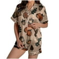 thumbnail image 1 of GDREDA Pyjama Grande Taille pour Femmes Pyjama pour Femmes en Satin de Soie Multicolore Imprimé à Manches Courtes à Boutons Ensemble de Pyjama pour Femmes Ensembles de Pyjama pyjamas Café,S, 1 of 8