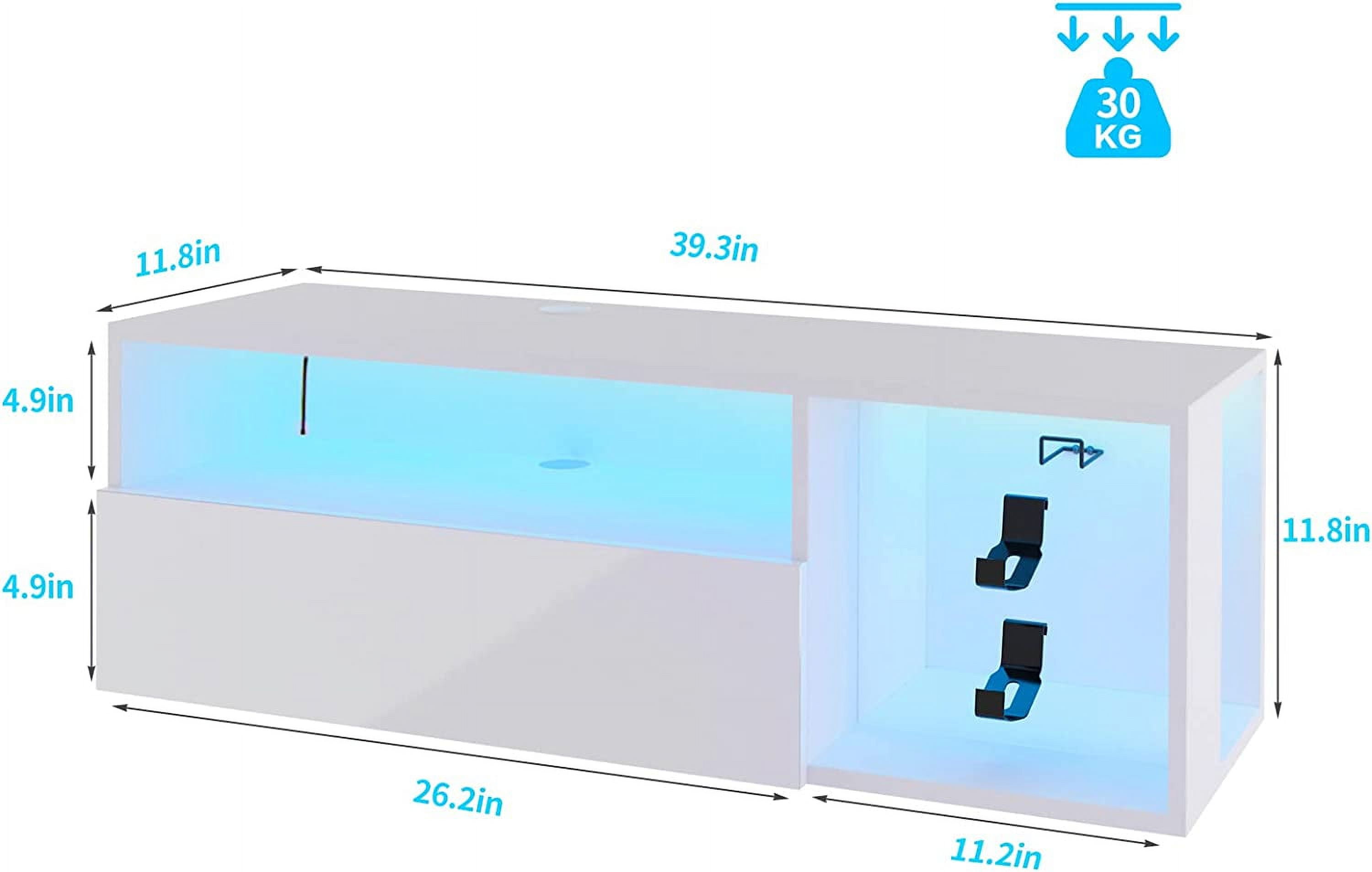 SogesPower 39.3 inches Length Floating TV Stand with Lights,Floating Entertainment Center, Suitable for Maximum Screen Size of 65 Inches,White
