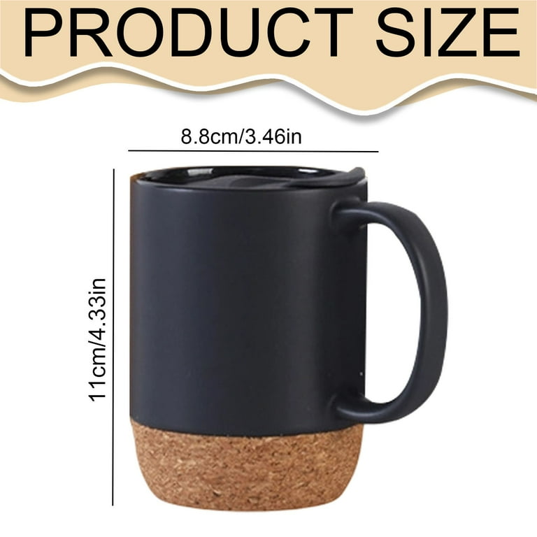 Seeklgt Large Ceramic Coffee Mug with Cork Bottom and Spill Resistant Lid Heat Retaining Mug for Latte Tea Coffee 12 oz Single Mug