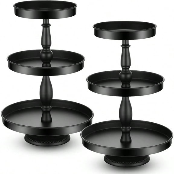 Maxdot 2 Pcs 3 Tier Cupcake Stand Holder Round Cupcake Stand Serving Tray Metal Tiered Tray Pastry Dessert Cake Tower Display Stand For Baby Shower Tea Party Wedding And Birthday Black