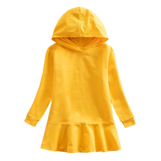 Odeerbi Niñas Sudaderas Con Capucha Vestido Plisado Sudadera de Algodón Vestido Color Sólido Manga Larga Vestido Suelto
