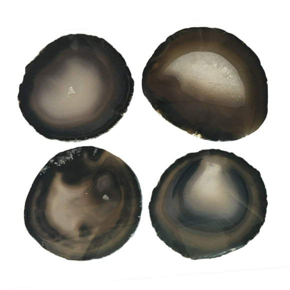 AMOYSTONE Natural Black Agate Coasters Rock Beverage Coasters Set of 4 Black 4-4.5"