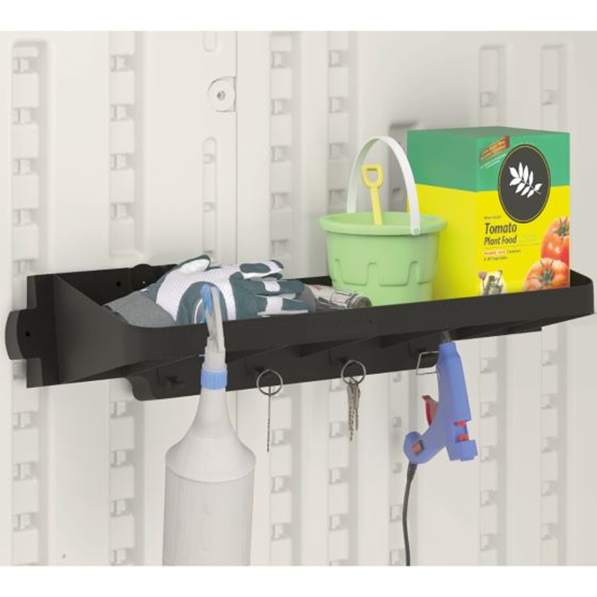 Suncast 25" x 8" Shelf Accessory w/ Hooks for Outdoor Shed, Black (2-Pack)