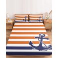 thumbnail image 2 of Queen Size Fitted Sheet Set - Anchor Orange 3 Piece Bedding Sets 16" Deep Pocket Fitted Sheet with 2 Pillowcases, Modern Navy Blue White Striped Nautical Brushed Microfiber Hotel Luxury Bed Sheets, 2 of 9