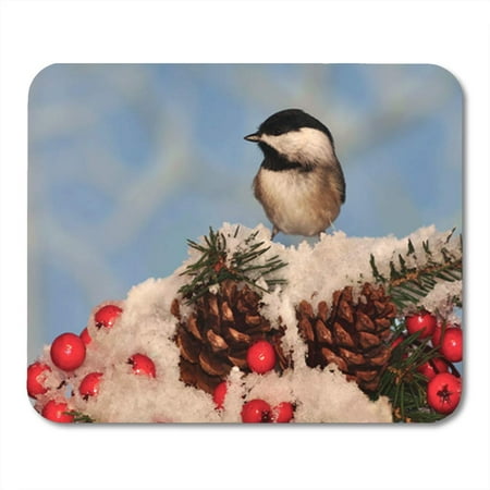 Chickadee Pinecone - KDAGR Black Capped Chickadee Poecile Atricapillus on Festive Spruce Bough Pinecones Mousepad Mouse Pad Mouse Mat 9x10 inch