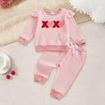 thumbnail image 2 of vigerkar Toddler Baby Girl Valentines Outfit Love Embroidery Crewneck Long Sleeve Sweatshirt with Pants 2Pcs Clothes Set (Pink, 18-24 Months), 2 of 6