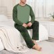 thumbnail image 4 of Conjunto de pijama informal de estilo masculino, camisa de manga larga con cuello redondo y cordón en la cintura, pantalones largos holgados, conjuntos para el hogar, pantalones cortos de manga corta, 4 of 7
