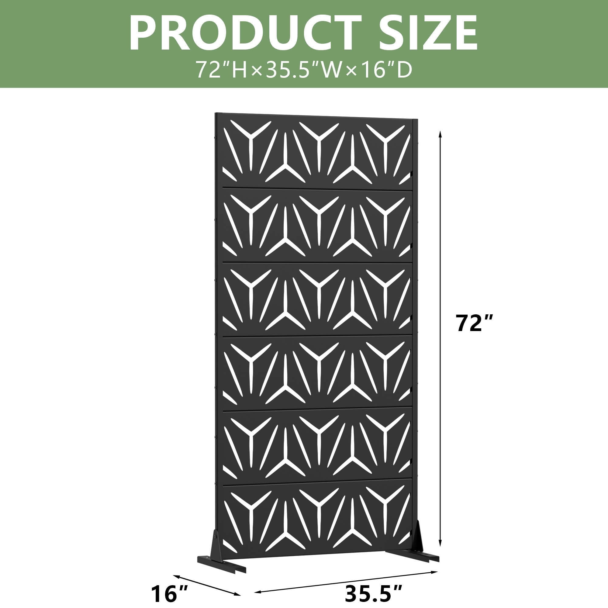 MAYEERTY 72x35x16 Inch Black Galvanized Steel Privacy Screen, 6 Piece Set for Outdoor Garden