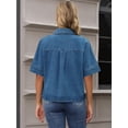thumbnail image 4 of DARING DIVA Women's Short Sleeve Button Down Boxy Shirt Tops Jean Jacket S Blue, 4 of 7