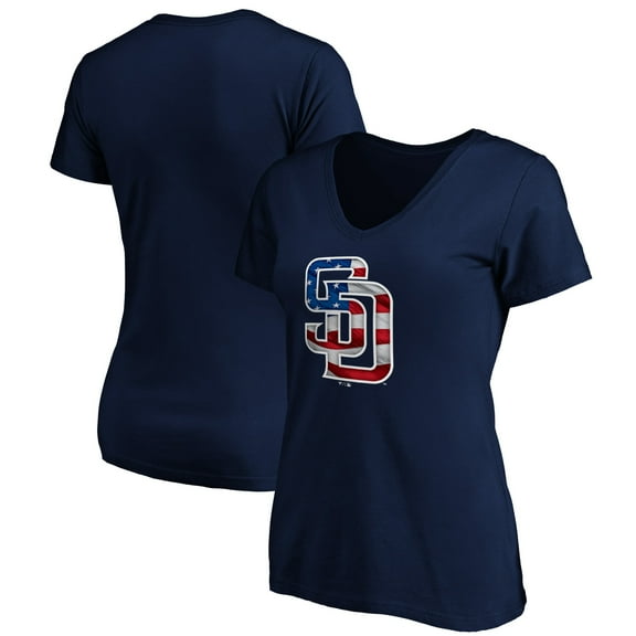 Women's Navy San Diego Padres Logo Banner Wave V-Neck T-Shirt