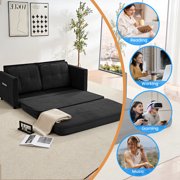 BALUS Queen Size Loveseat Sleeper Sofa, Convertible Futon Sofa with Pull out Bed and Fold out mattress, Corduroy , Black