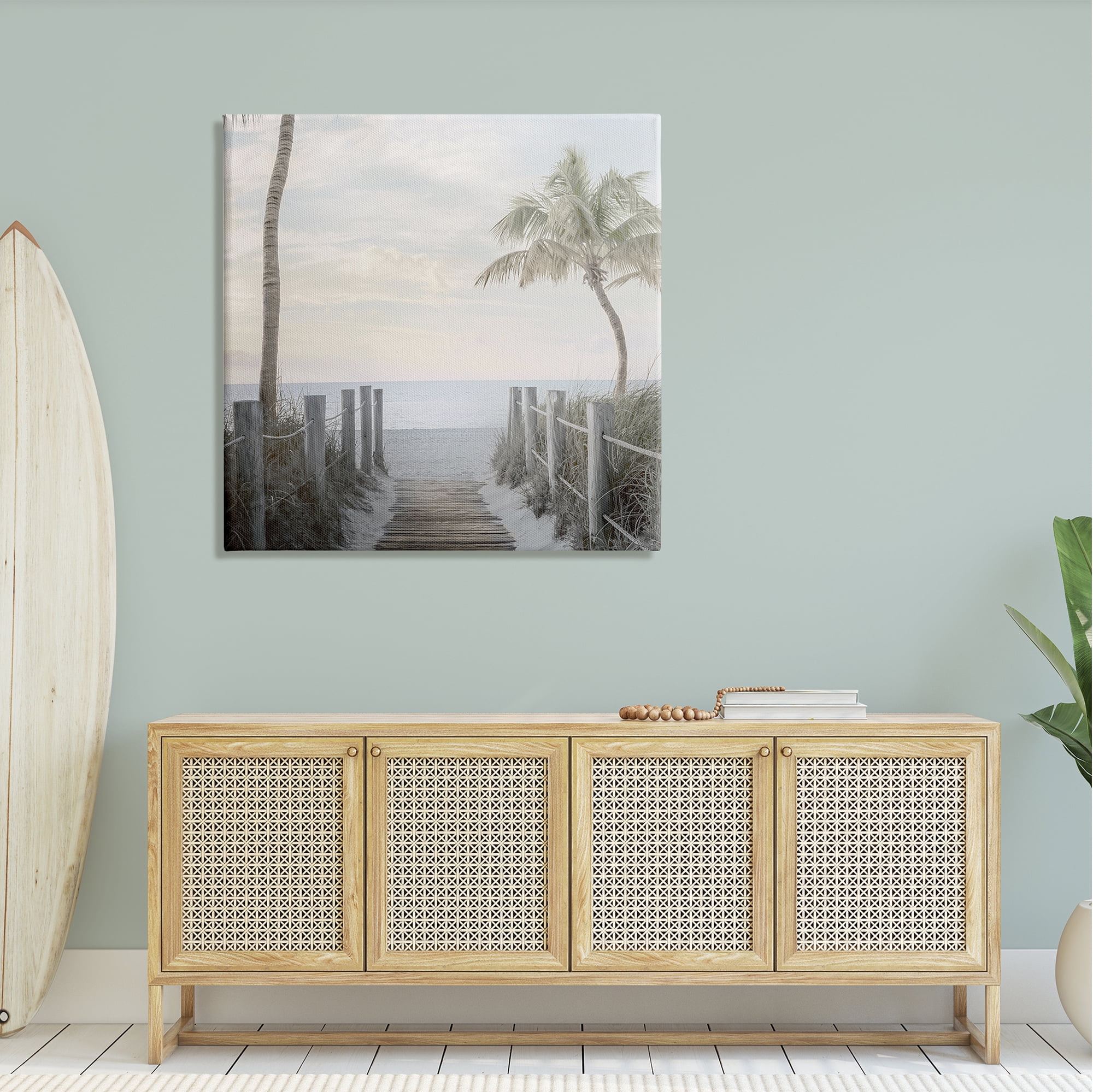 Stupell Industries Tropical Palm Tree Boardwalk Summer Beach Landscape Photography Gallery-Wrapped Canvas Print Wall Art, 36x36, by Mike Calascibetta