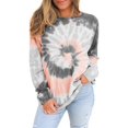 thumbnail image 1 of Sudadera informal de mujer con cuello redondo, manga larga y diseño teñido anudado en bloques de color, 1 of 6