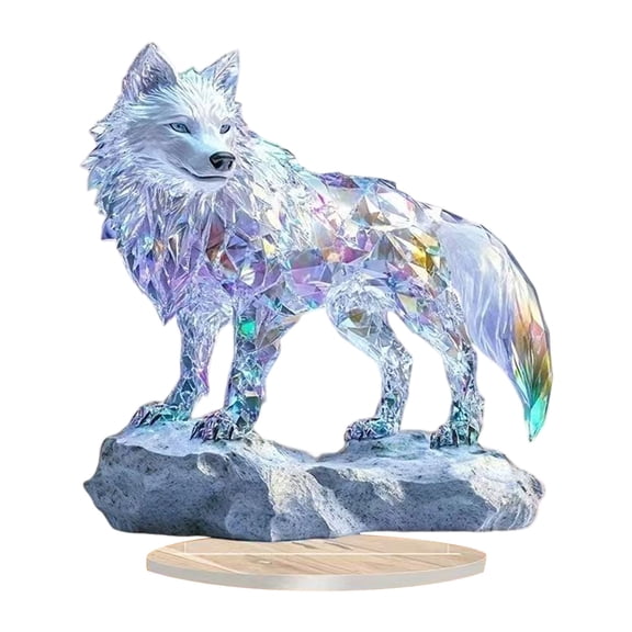 Minimalist 2D Flat Dragon Wolf Figurine with Base, Multicolor Acrylic Craft for Office Desktop Shelf Art Decor