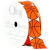 Offray Ribbon, White Orange 7/8 inch Basketball Grosgrain Ribbon, 9 feet, 1 Each