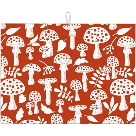 

Red Mushrooms Dish Drying Mat For Kitchen Counter Large Absorbent Dish Drainer Super Absorbent Microfiber Dish Drying Pad 18x24 Inch
