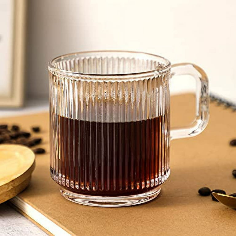 Vega Modern Clear Glass Mug with Handle, Coffee Tea Hot or Cold Drinks