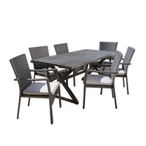 GDF Studio Barnwell Outdoor Wicker and Aluminum 7 Piece Dining Set with Cushion, Gray and Black