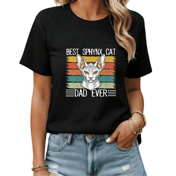Black Best Sphynx Cat Dad Ever Print Tshirt Graphic Tees Shirts S-5XL Tops