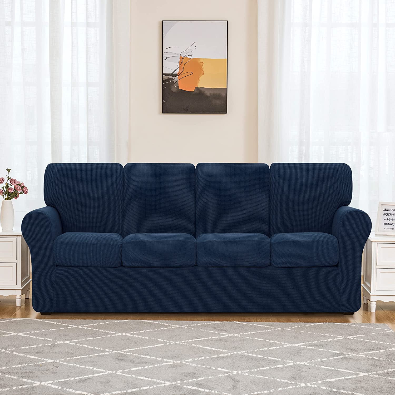 Subrtex Sofa Slipcover Sets 9 Pieces Stretch Couch Cover Backrest Cushion Covers (Oversized Sofa, Navy)