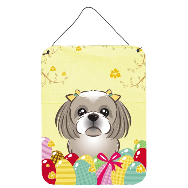 Caroline's Treasures, gris plateado, Shih Tzu, búsqueda de huevos de Pascua, impresiones para colgar en la pared o en la puerta, BB1932DS1216, 16HX12W, multicolor Caroline's Treasures BB1932DS1216