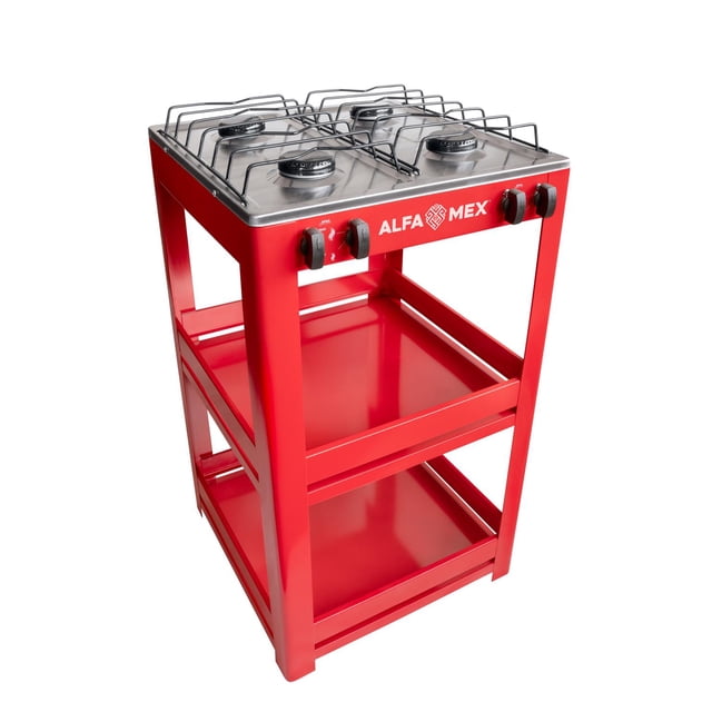 Parrilla de gas 4 quemadores con estante y cubierta de acero inoxidable ALFA 412-5