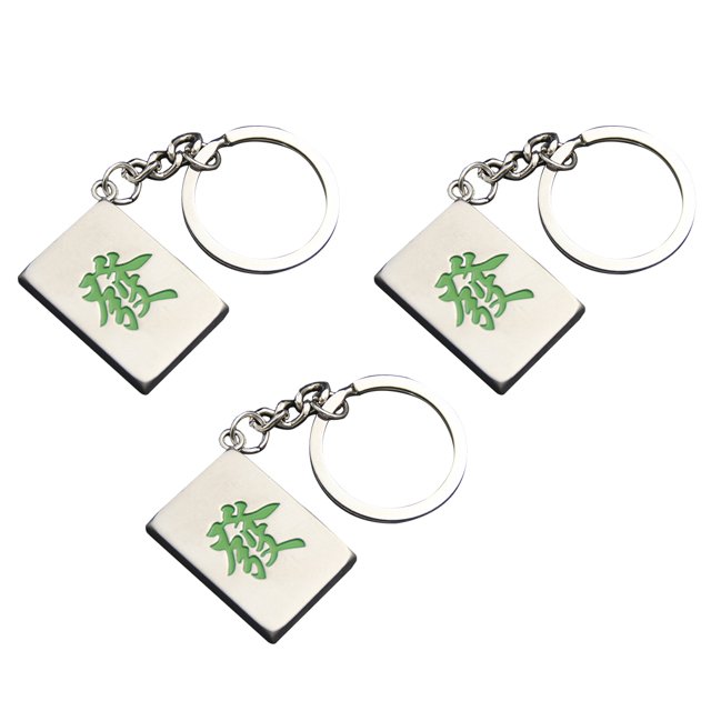3PCS Creative Mahjong Fortune Keychain Metal Car Key Pendant (Silver Green)