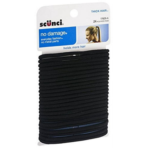 Scunci Effortless Beauty Thick Hair No-damage Black Elastics, 24 Count, 2 Pack