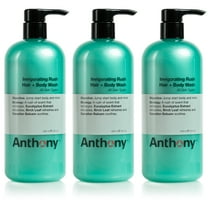 Anthony Mens Body Wash and Shampoo: Invigorating Rush 2-In-1 Liquid Gel Soap & Hair Shampoo – Pine Wood Scent Contains Eucalyptus Extract, Canadian Balsam & Birch Leaf 32 Fl. Oz Pack of 3