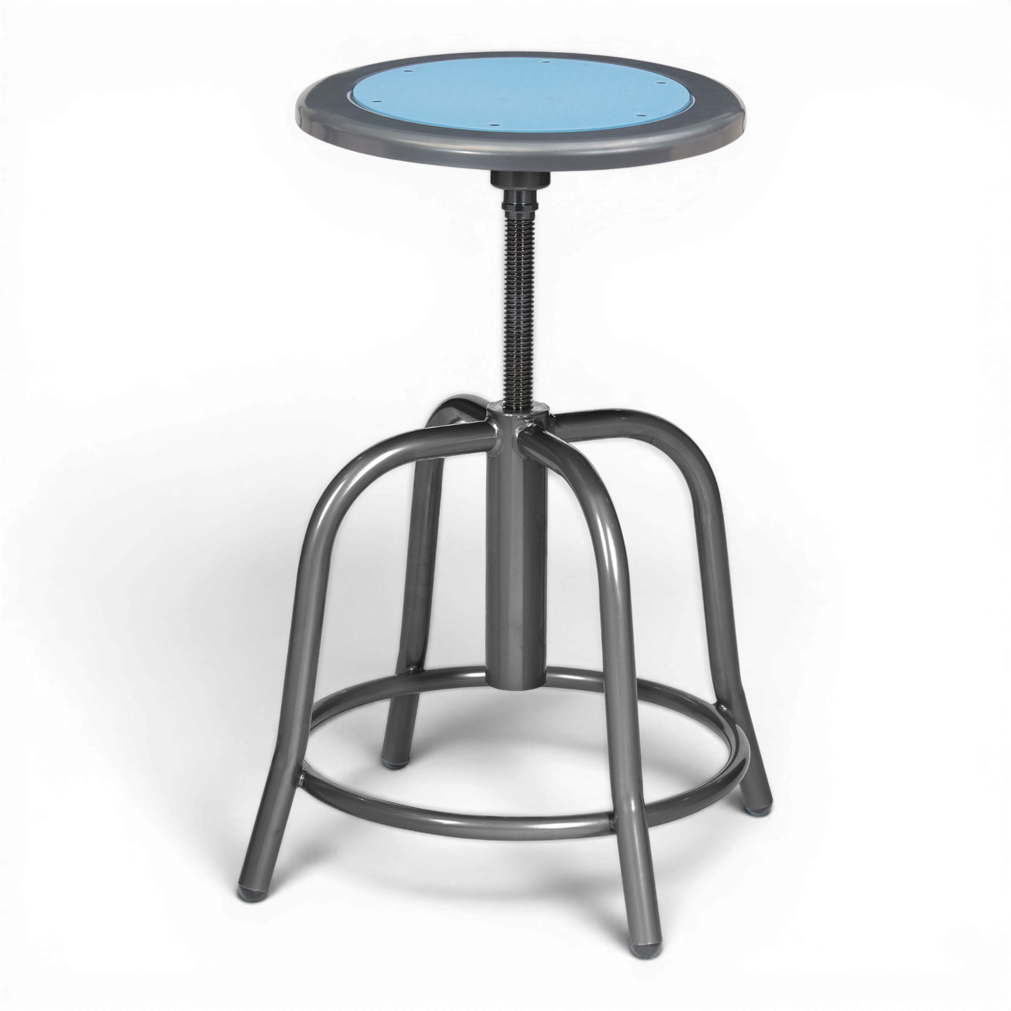 Vince Swivel Stool with Steel Seat, Grey Frame, Light Blue Seat Center